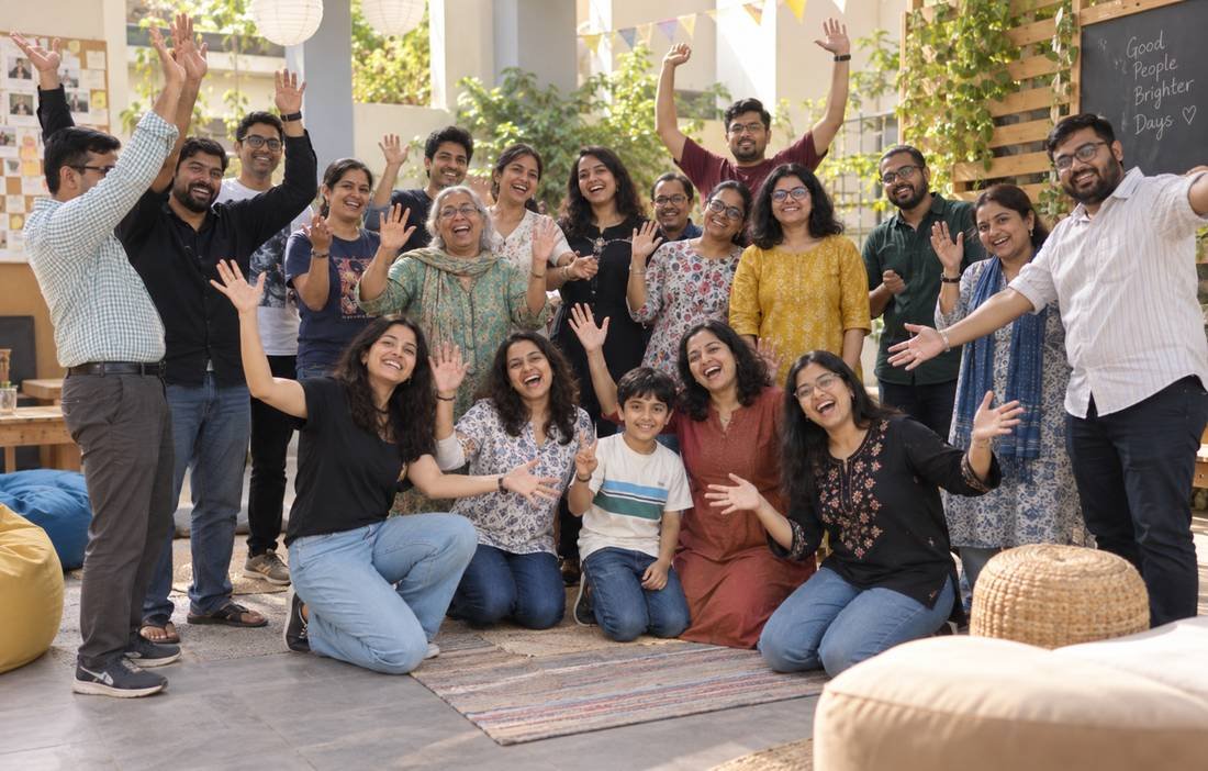 A group celebrating together in a warm community gathering